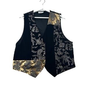 Emblem Coordinates Vest Mens Large Velvet‎ Baroque Black Gold Brocade Patchwork